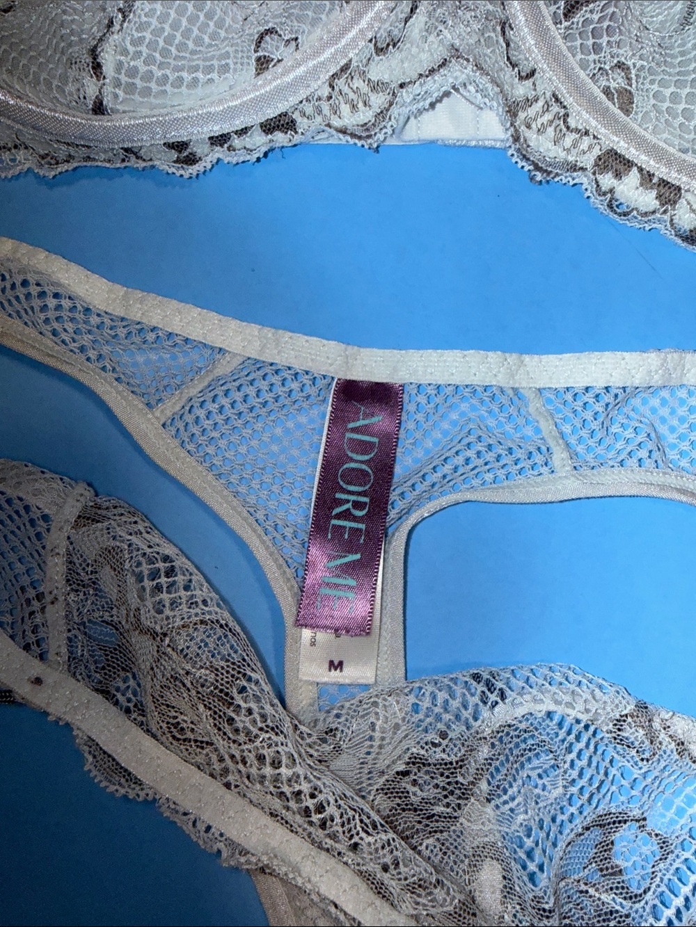 Adore me Sheer Mesh Floral Lace Bra & Thong Set in Grey & Dark Grey - Picture 2 of 5